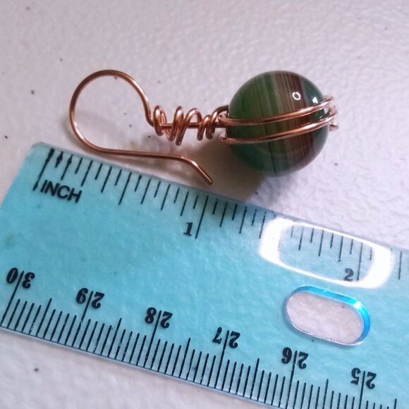 One-of-a-Kind!!! Green & Brown Banded Agate Spheres ~ Copper Wrapped Earrings - Picture 10 of 13